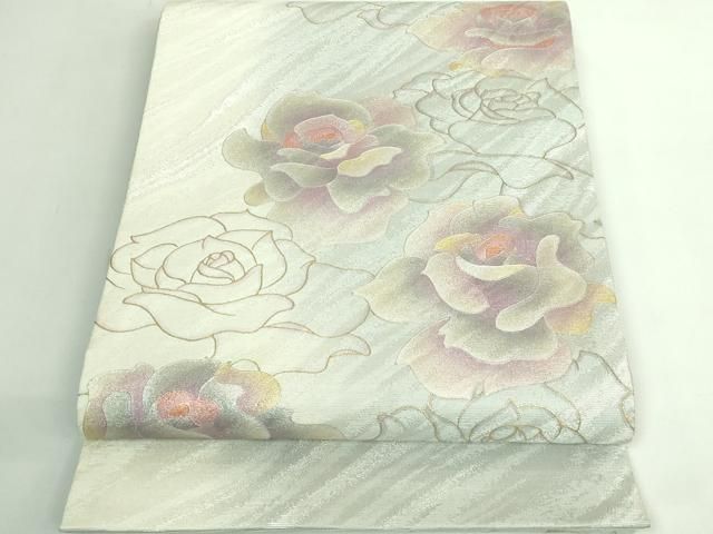 平和屋着物○極上 太鼓柄袋帯 バラ 薔薇 金銀彩 さが美扱い 逸品