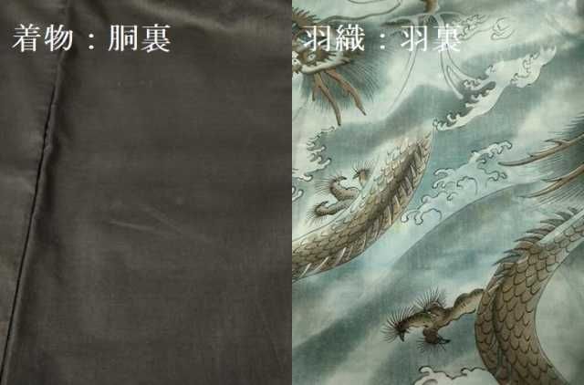 平和屋着物極上 男性 紬 アンサンブル 長羽織 亀甲柄 羽裏・龍 逸品 未