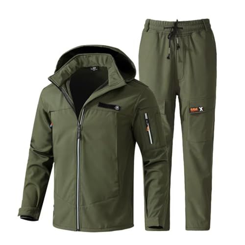 Yucahype マウンテンジャケット 上下セット メンズ 裏起毛 防寒着 長ズボン マウンテンパーカー 冬アウトドアウェア 大きいサイズ 冬服メンズ 防風防寒 防撥水 暖かい 軽量アウター 反射チャック 冬春秋作業