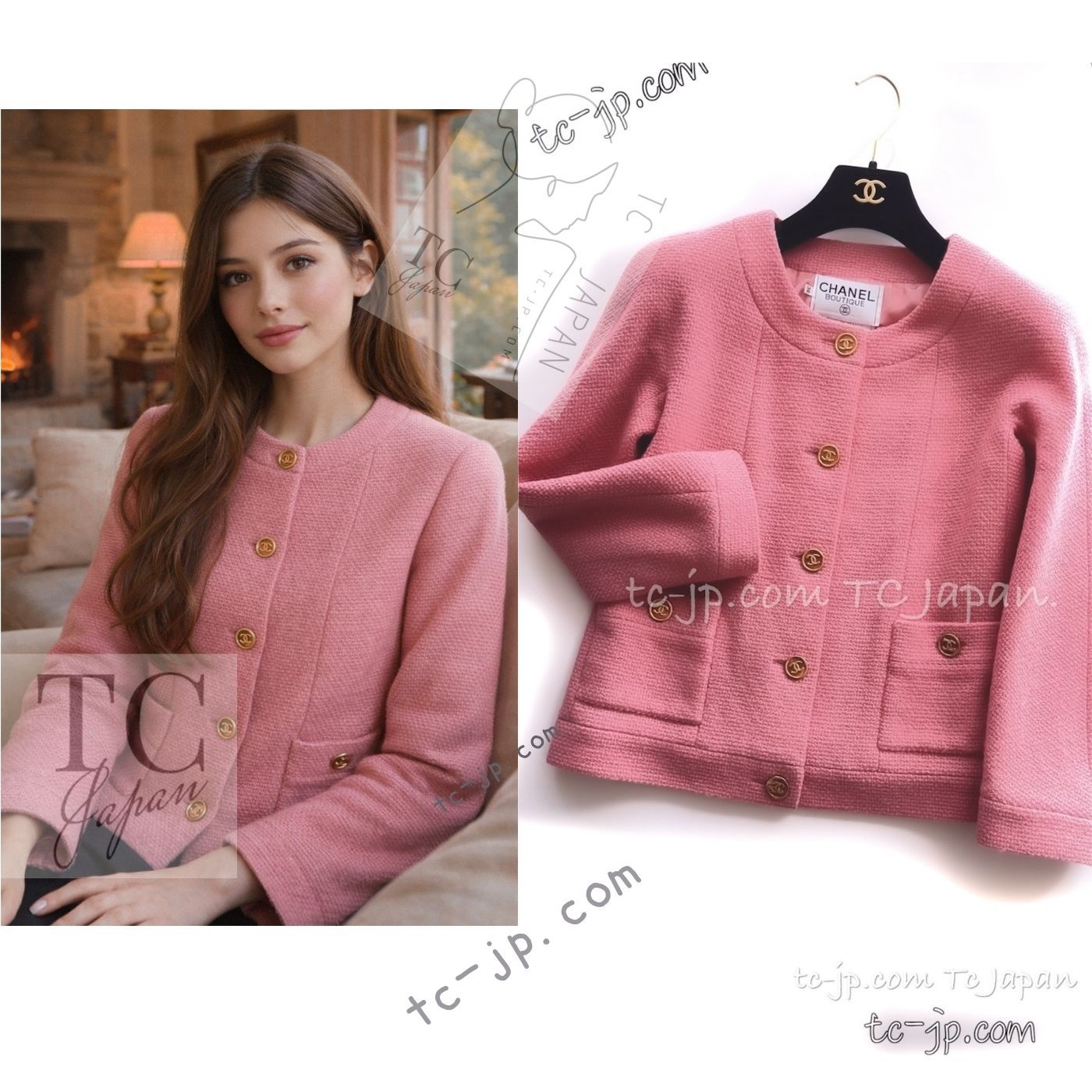 シャネル ヴィンテージ ジャケット CHANEL 91A ベビーピンク ウール
