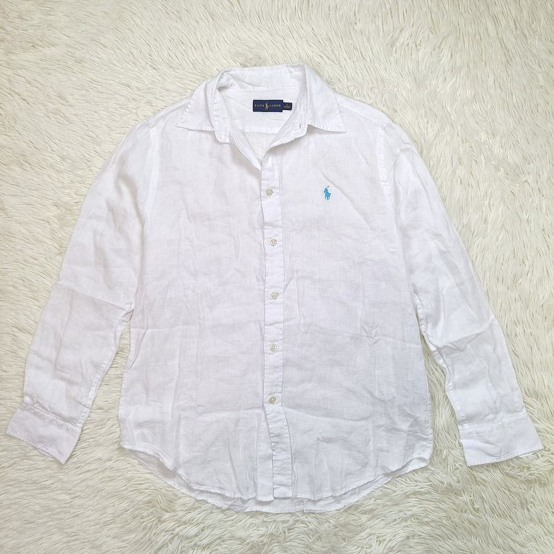 【美品】ラルフローレン ホワイト ボタンダウンシャツ 白 リネンシャツ S POLO RALPH LAUREN（ポロ・ラルフローレン） ポロ ラルフローレン