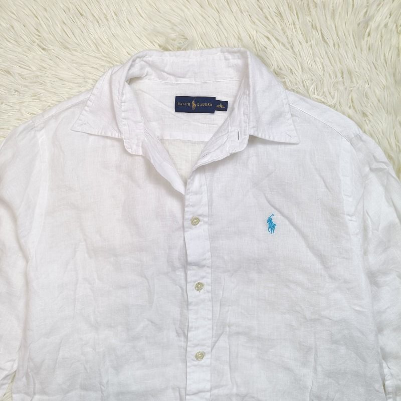 RALPH LAUREN ラルフローレン 長袖シャツ リネン 麻 M ホワイト 白