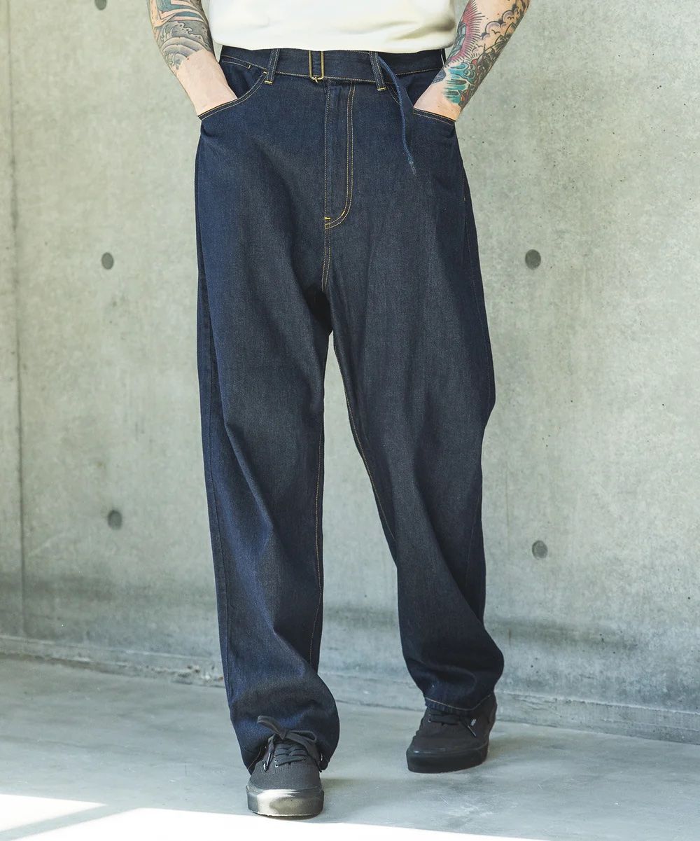 MR.OLIVE /RINSE WASH 8oz DENIM / BELTED RELAX TAPERED PANTS