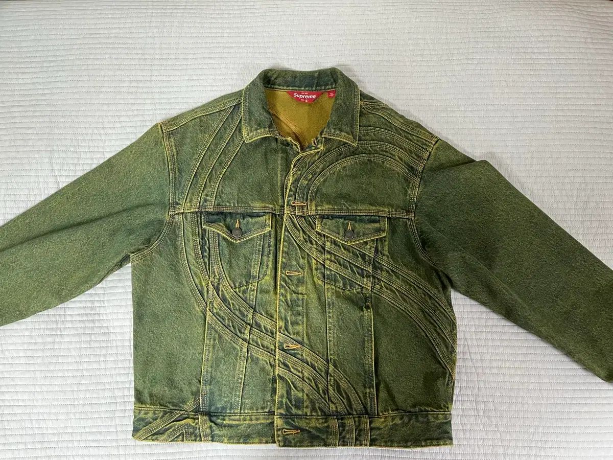 Supreme s ロゴ デニム トラッカー ジャケット ダーティー グリーン s