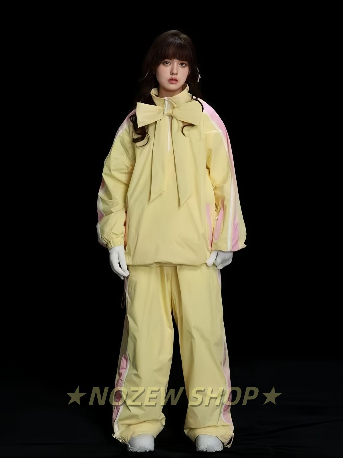 スキーウェア 上下セット 2点セット 裏起毛 リボン イエロー