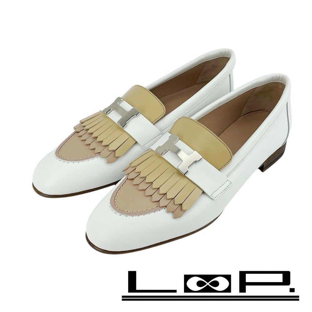 HERMES エルメス モカシン ロワイヤル フリンジ ベージュ　36 1/2 エルメス □未使用□ モカシン ロワイヤル ローファー シューズ 靴