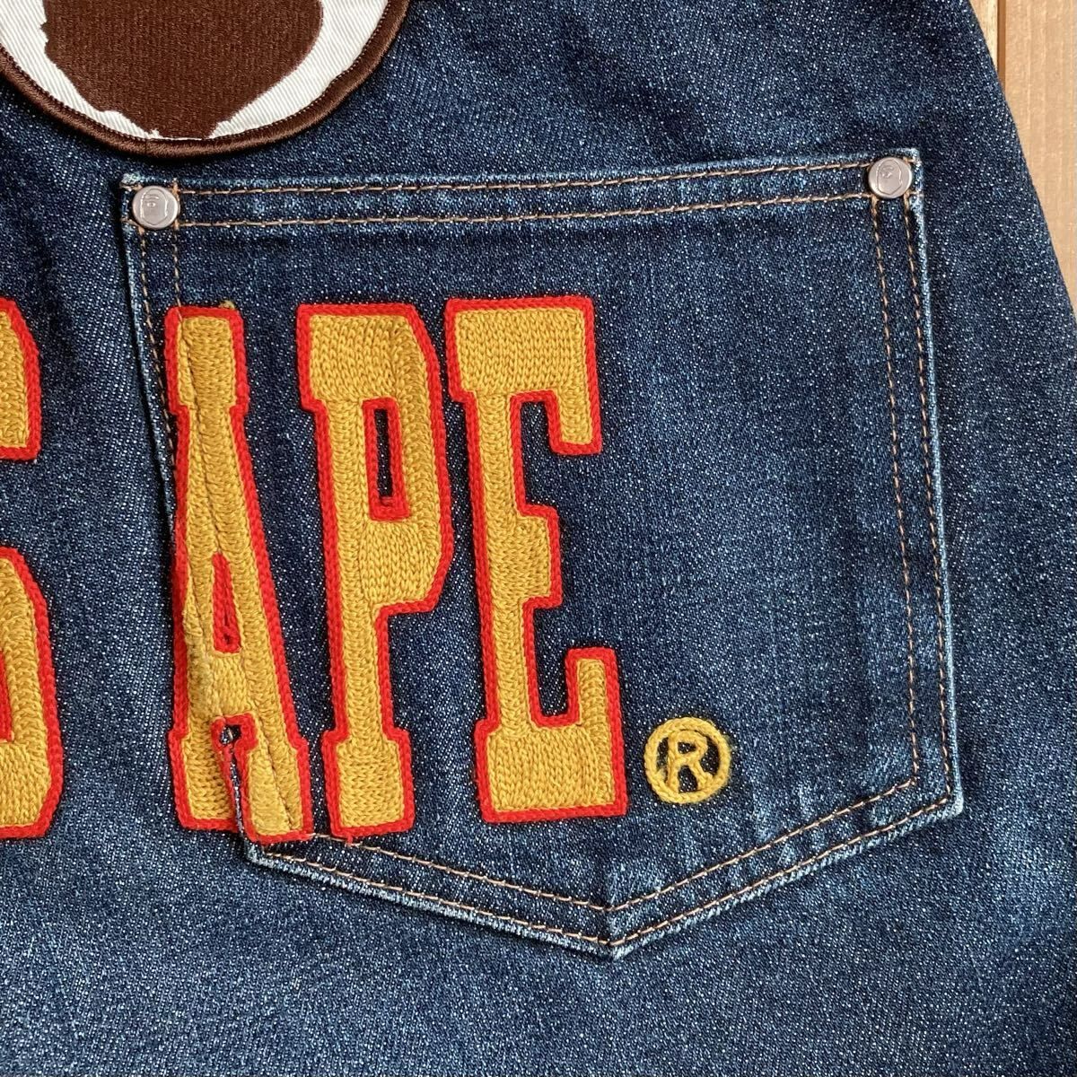 BAPE LOGO 刺繍 デニム パンツ Lサイズ a bathing ape Denim pants