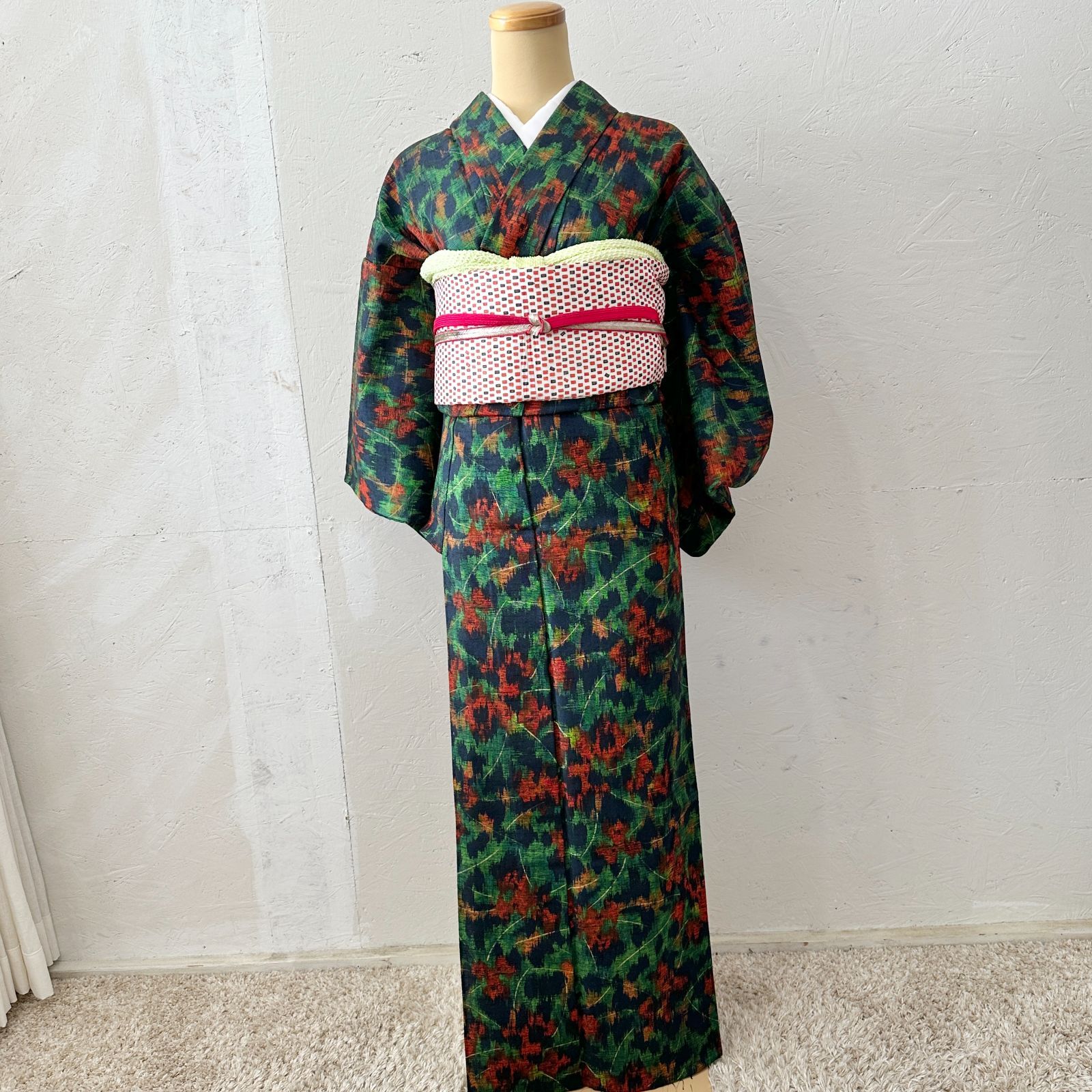 ウール着物 初心者セット ウール着物・名古屋帯・帯締め 帯揚げセット 