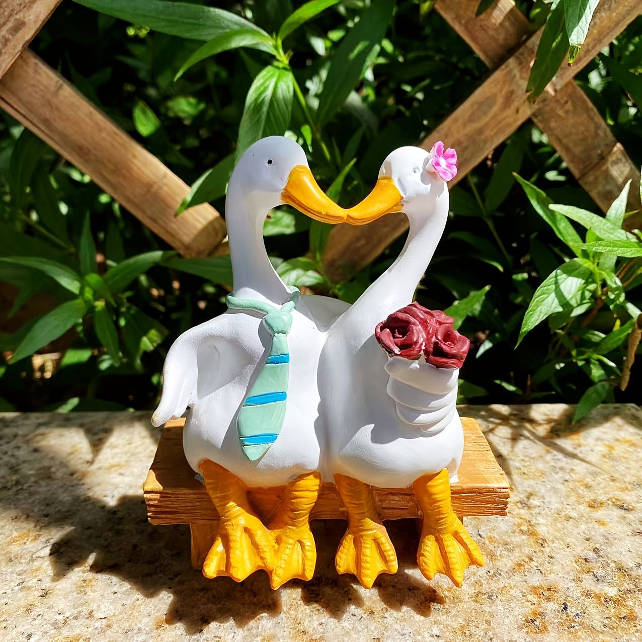 置物 オブジェ ガーデンオーナメント ベンチに座っているアヒルの