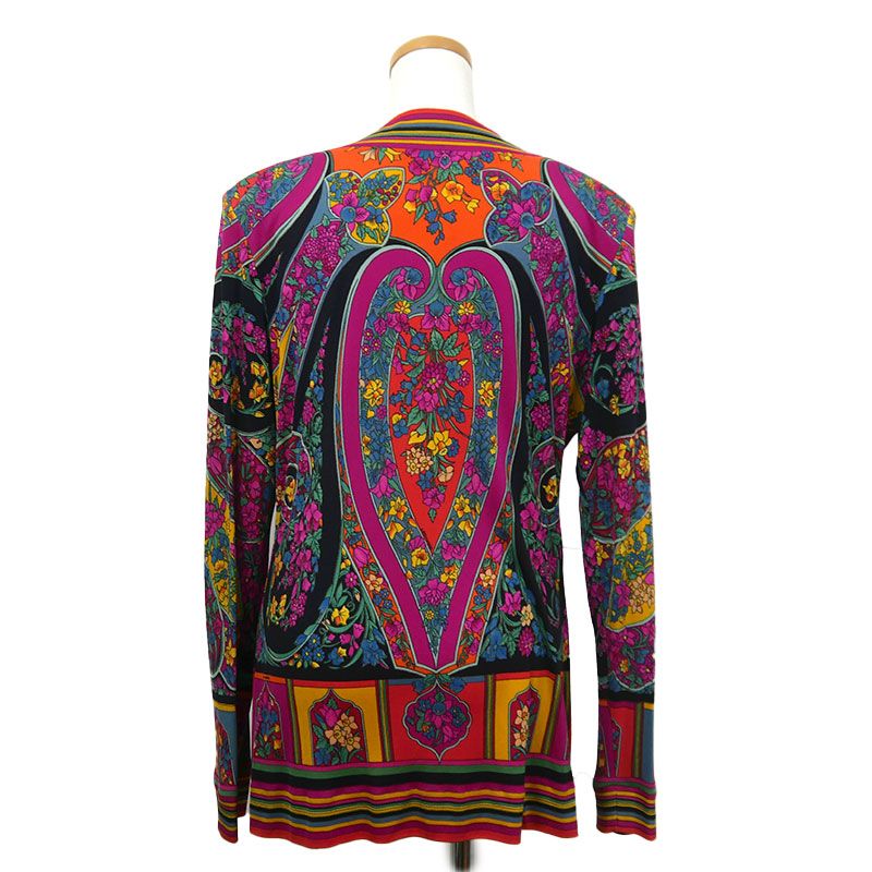 レオナール ノーカラージャケット マルチカラー 金ボタン 花柄