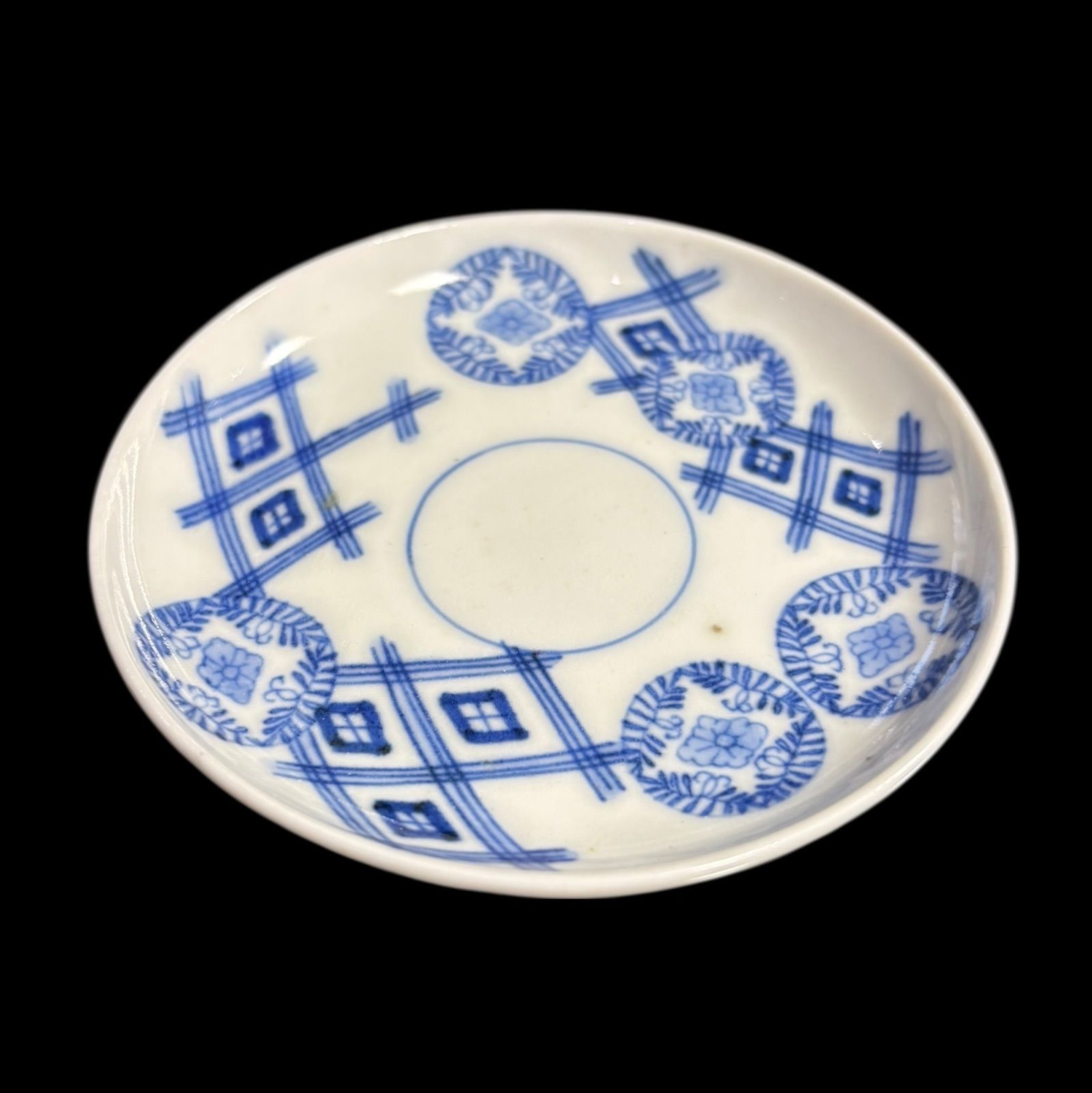 5客セット】 古伊万里 染付 花菱文 市松文様 小皿 時代物 平皿 丸皿 豆