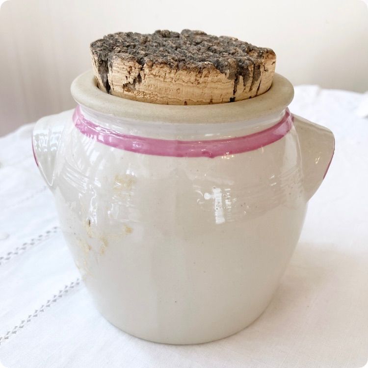 フランスアンティーク マスタードポット｜「MOUTARDE」白とピンク薔薇