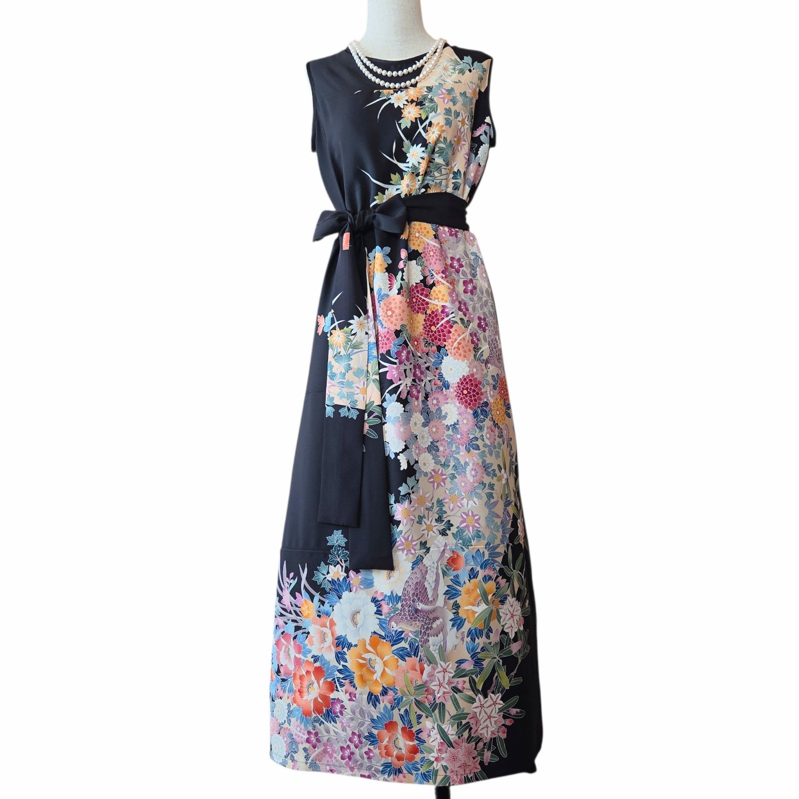 ❦Kaena❦ 着物リメイク ワンピース 作家物 友禅 ロング ドレス マキシ