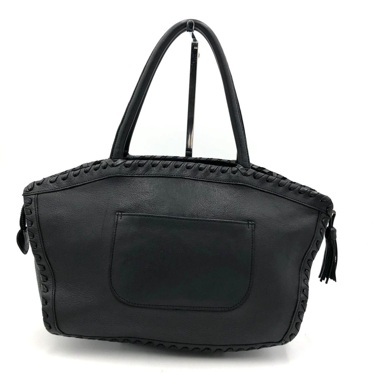 イビザ IBIZA ハンドバッグ 黒 レザー パッチワーク タッセル 編み込み