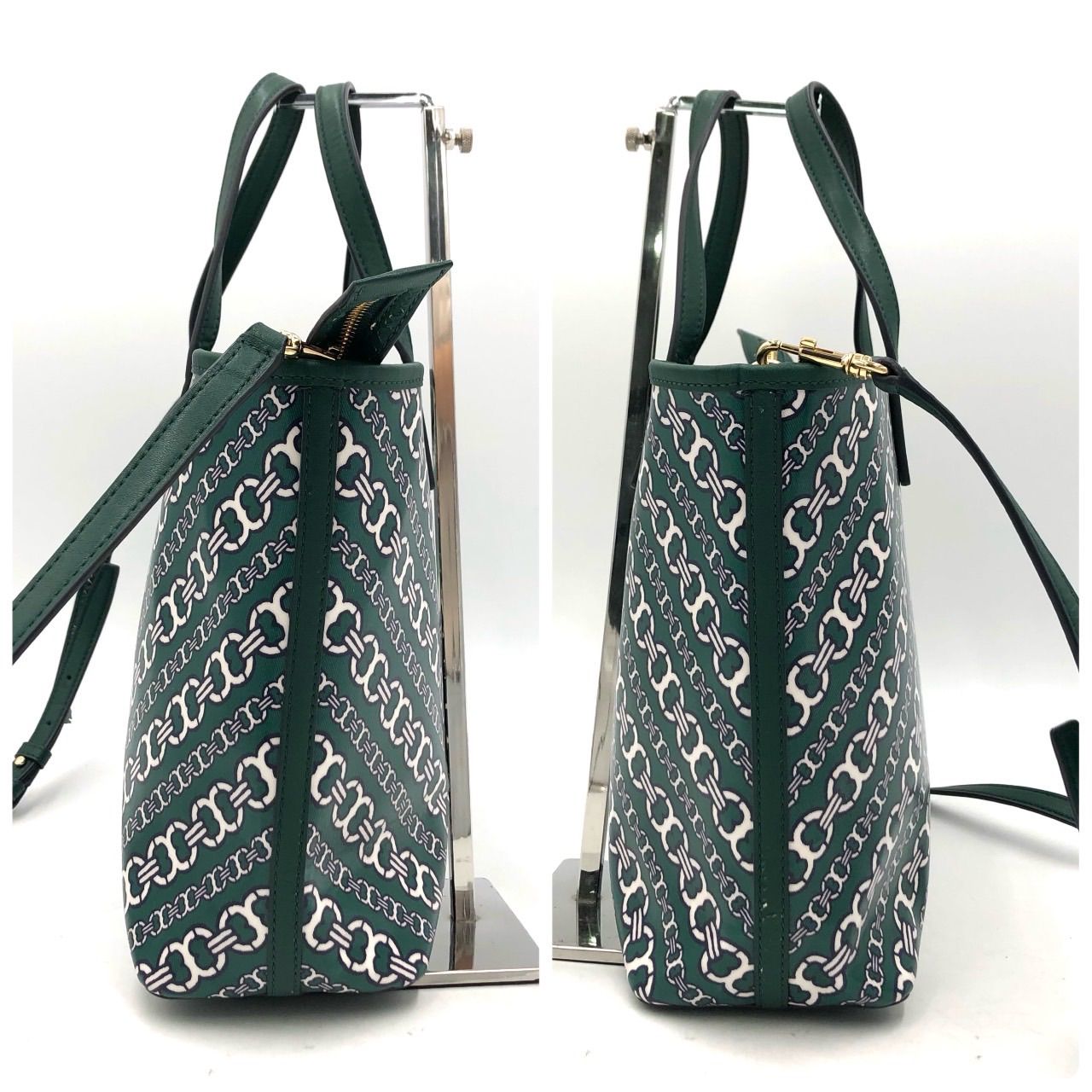 トリーバーチ ジェミニリンク トートバッグ 2WAY グリーン チェーン柄