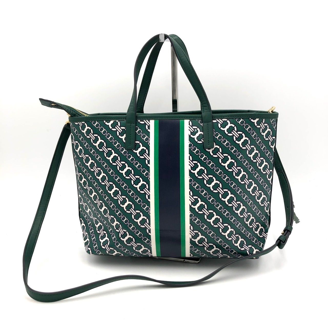 トリーバーチ ジェミニリンク トートバッグ 2WAY グリーン チェーン柄