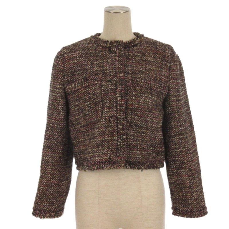 セオリー Theory ツイード ジャケット ノーカラー クロップド ブラック