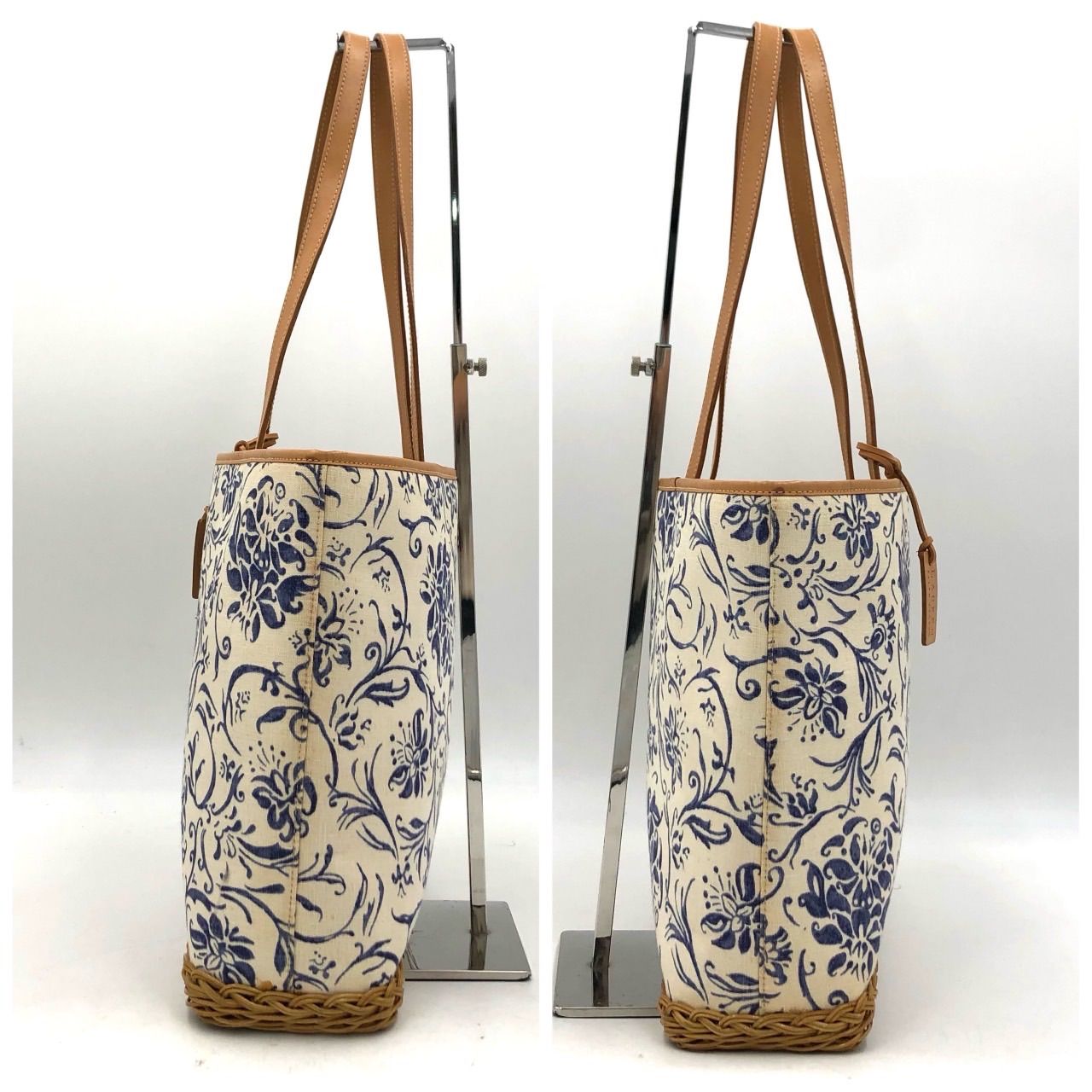 ラルフローレン トートバッグ 花柄 カゴバッグ ストロー レザー 肩掛け