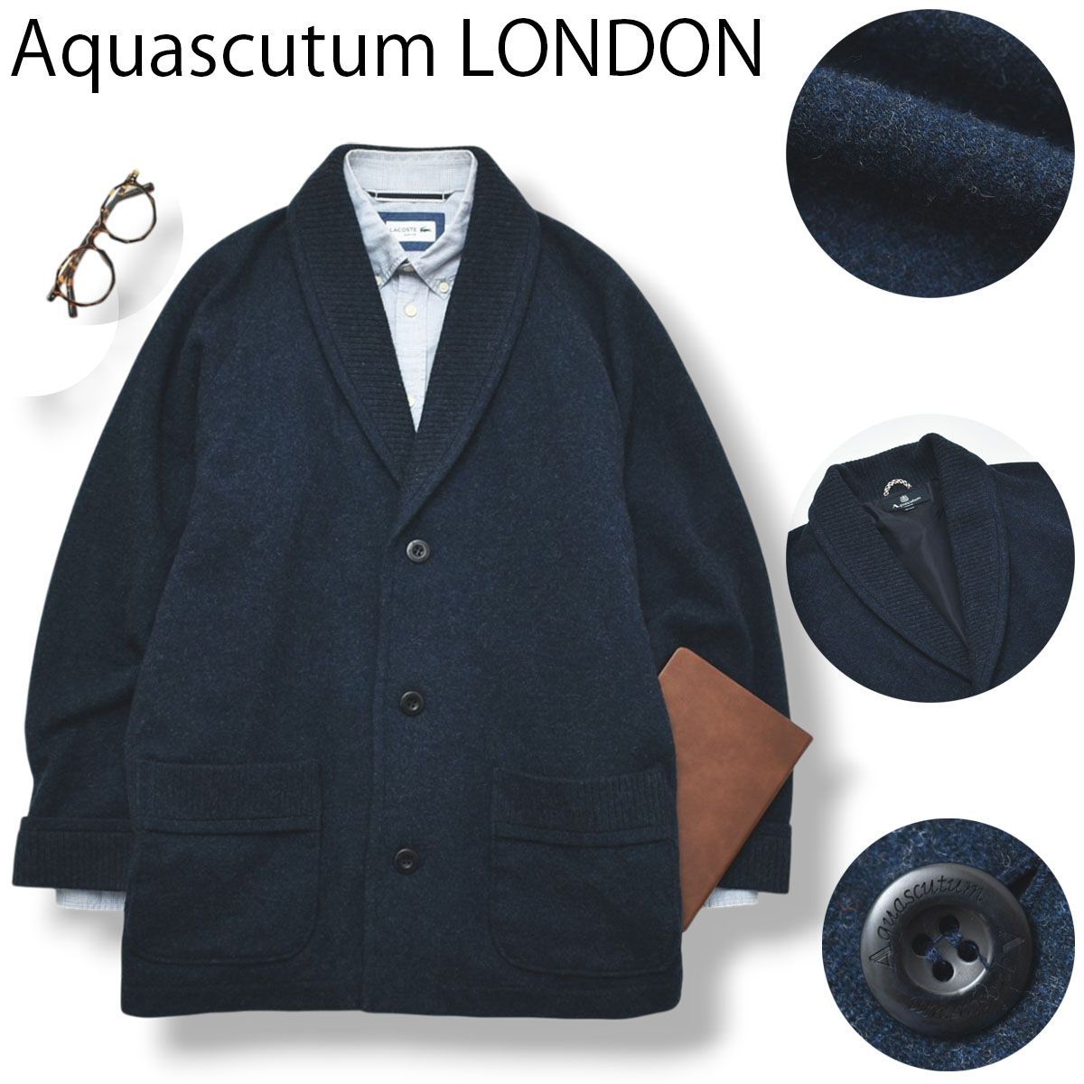 美品】 日本製 アクアスキュータム Aquascutum LONDON ショールカラー 