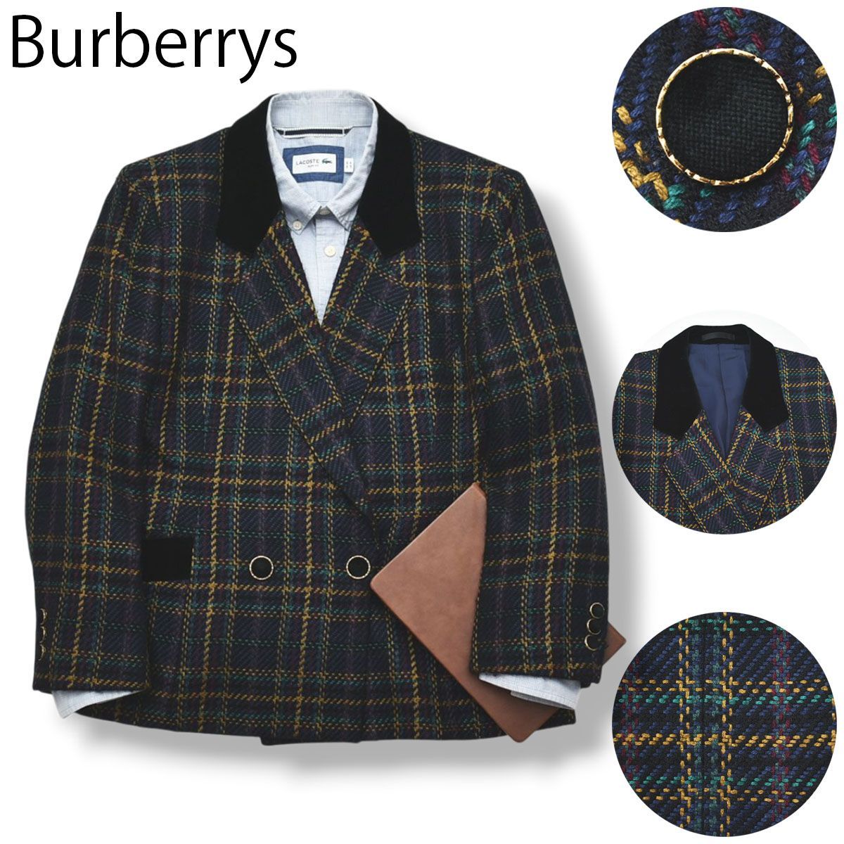 Burberrys バーバリーズ ヴィンテージ ダブル テーラードジャケット　絹 90s ヴィンテージ バーバリー Burberrys ウールxシルク 混紡 2B ダブル