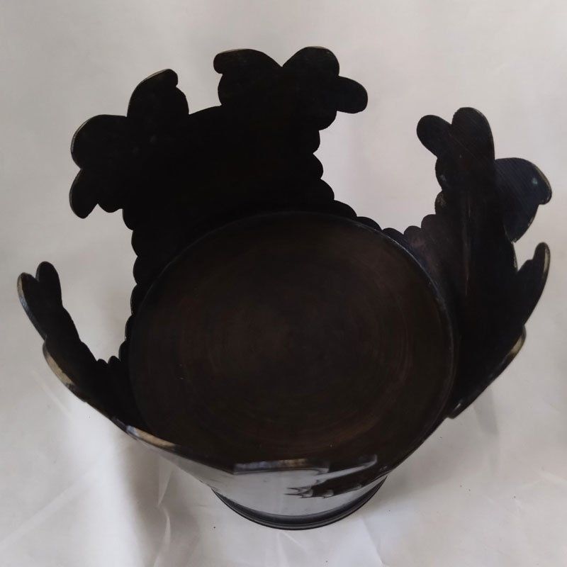 中古○池坊 御玄猪 おげんちょ○ 花器 唐銅製 華道具 趣味 高さ約21cm