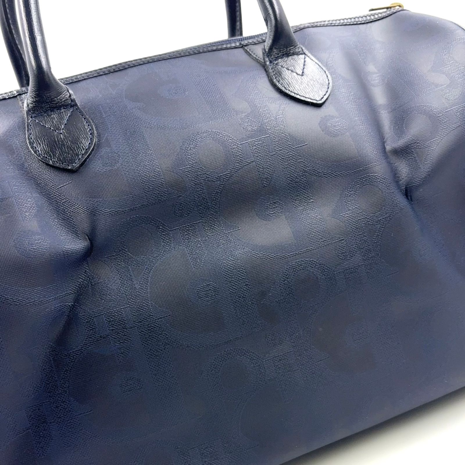 Christian Dior トロッター レザー×PVC ネイビー×ブラック ボストン