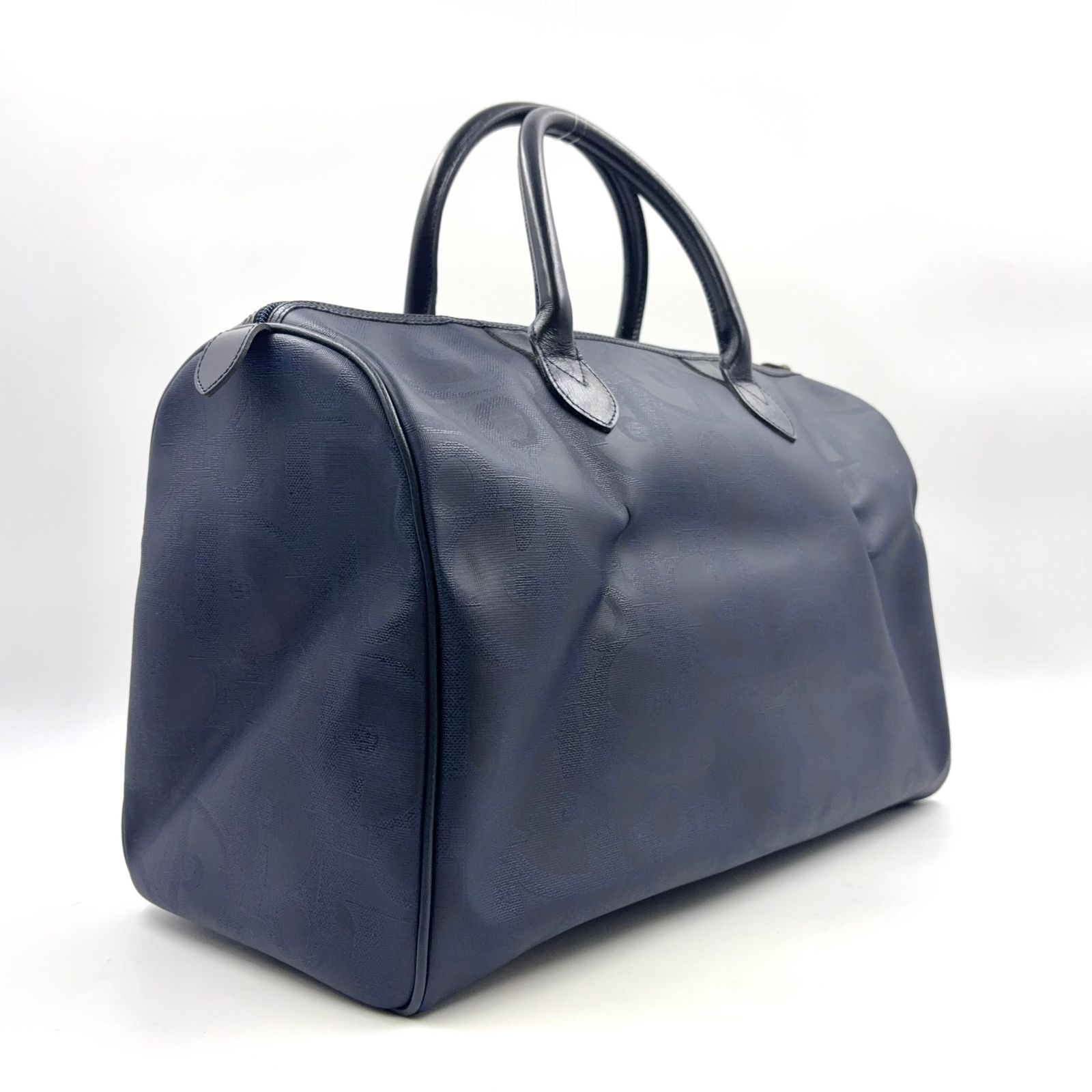 Christian Dior トロッター レザー×PVC ネイビー×ブラック ボストン