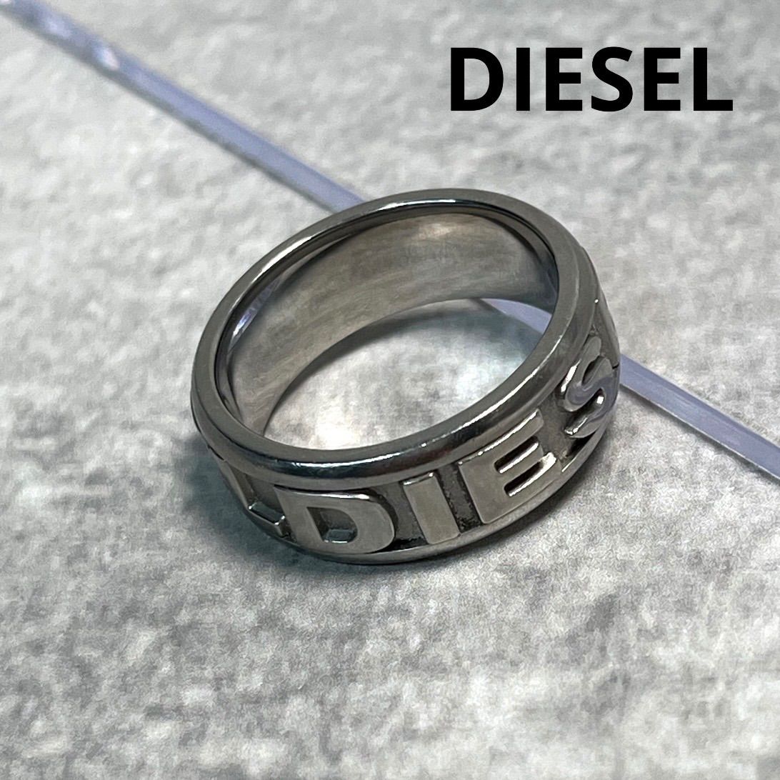 DIESEL ディーゼル ロゴリング シルバー 約23号 ステンレス STEEL刻印 