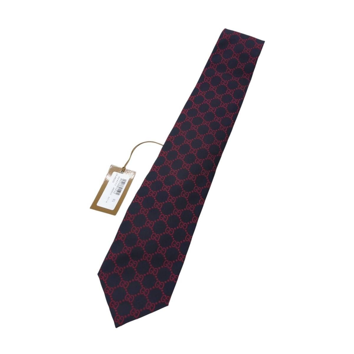 美品 GUCCI グッチ ネクタイ ネイビー シルク 100% GG柄 ビジネス