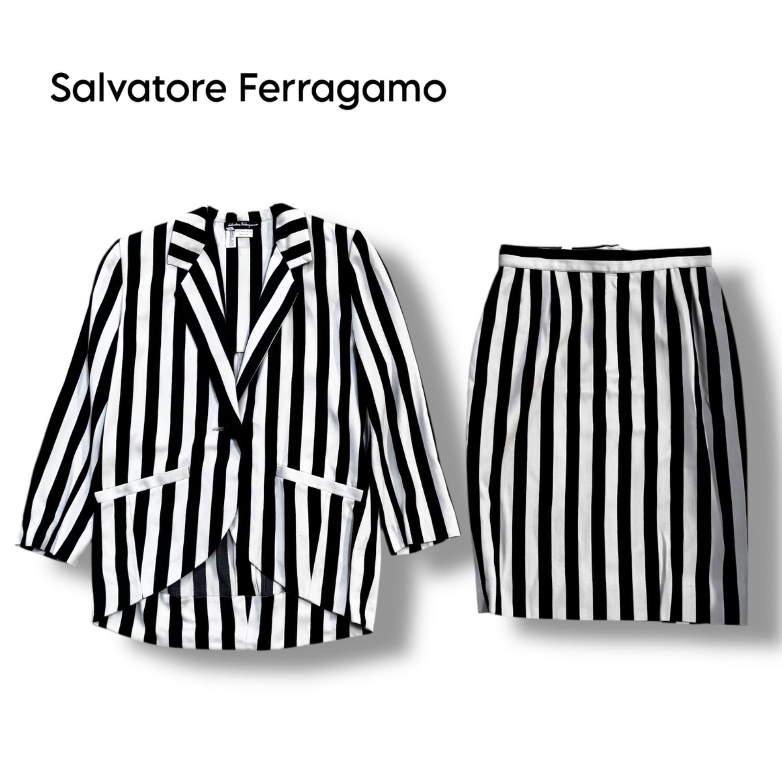 Salvatore Ferragamo】イタリア製 ブラック×ベージュ ストライプ