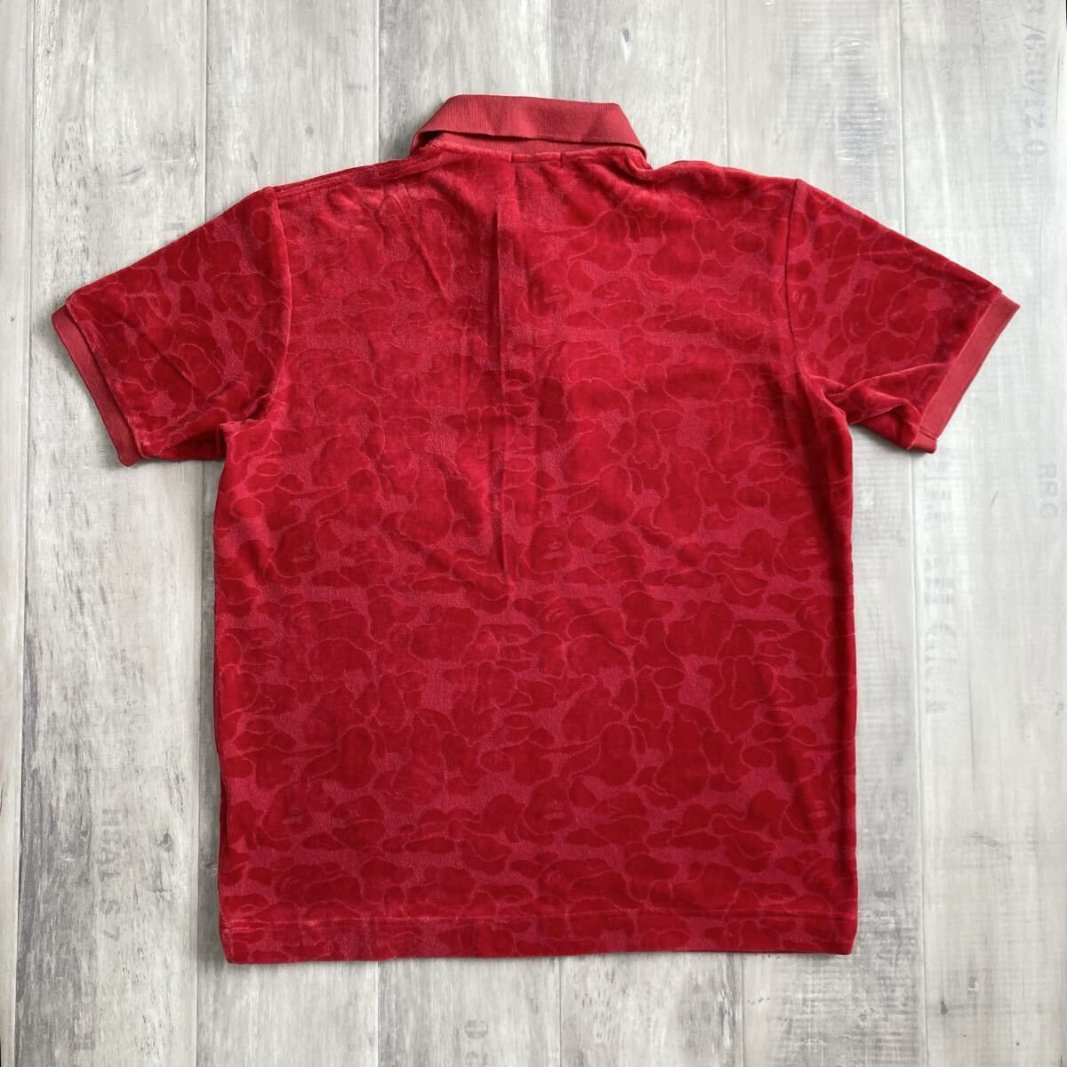 ☆青山限定☆ ベロア BAPE CAMO ポロシャツ Mサイズ レッド a bathing