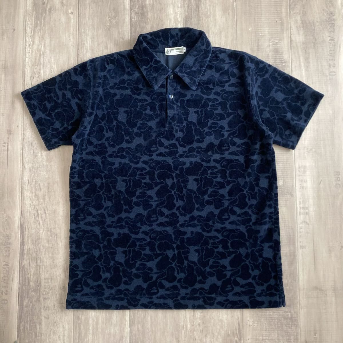 ☆初期☆ ベロア BAPE CAMO ポロシャツ Lサイズ Black a bathing ape