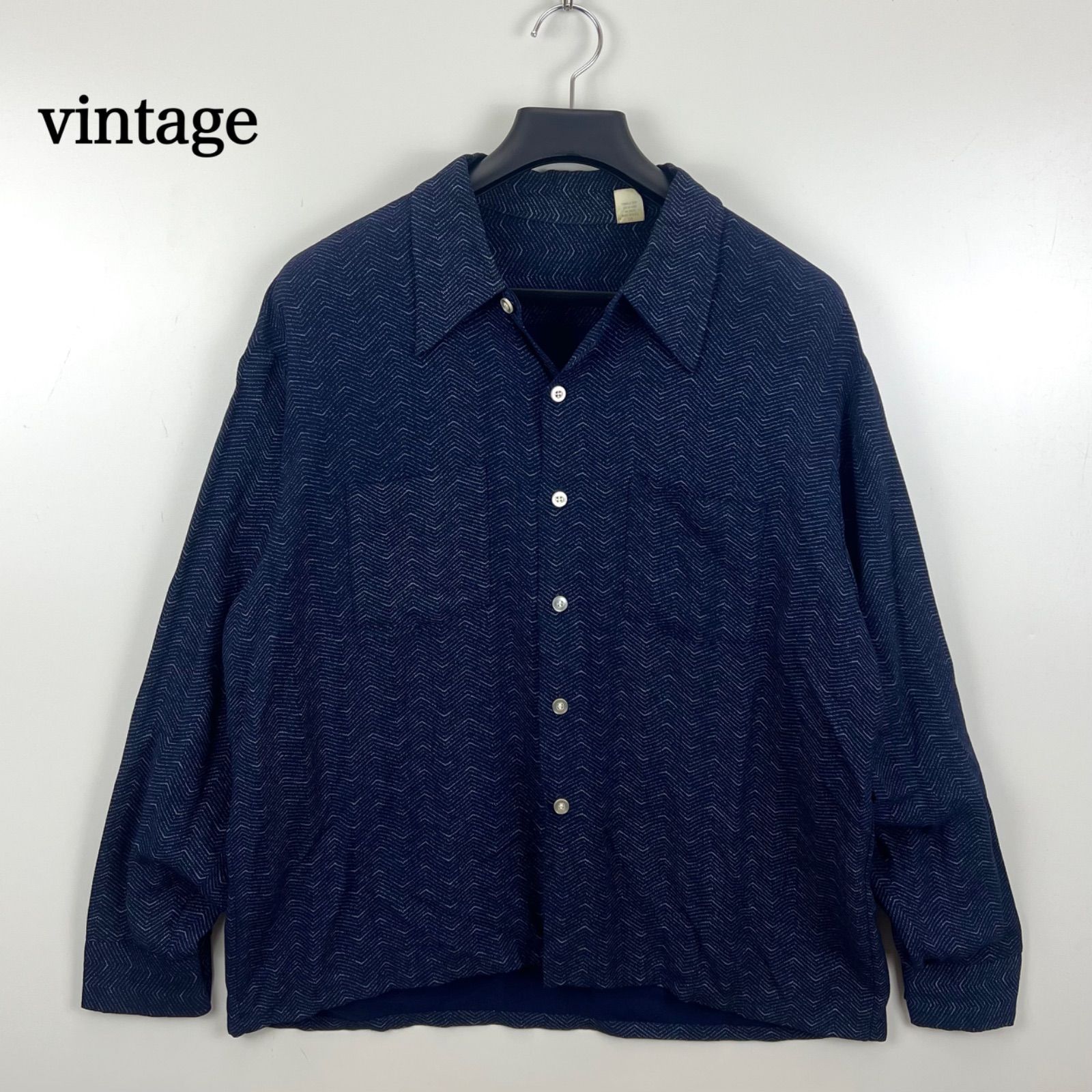 レーヨン　シャツ　60s ビンテージ　開襟　かすり vintage 60s70s USA rayon open collar L/S shirts XL RN16576