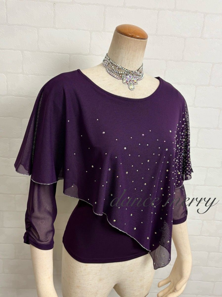 新品 豪華 社交ダンス 紫 トップス キラキラ ラテン ワルツ 1399