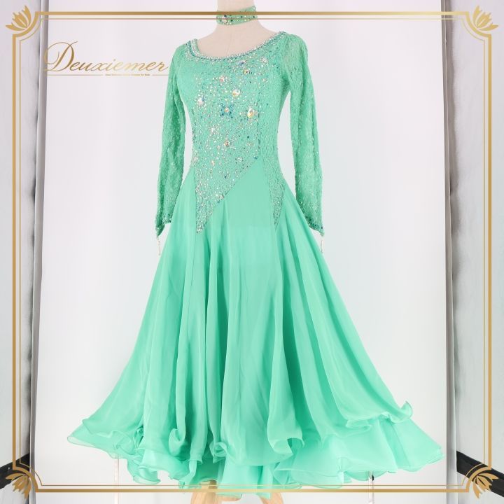 社交ダンス 衣装 スタンダードドレス ドレス ワンピース エメラルド