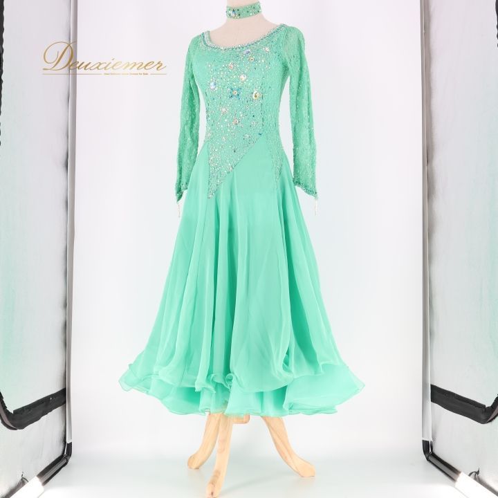 社交ダンス 衣装 スタンダードドレス ドレス ワンピース エメラルド