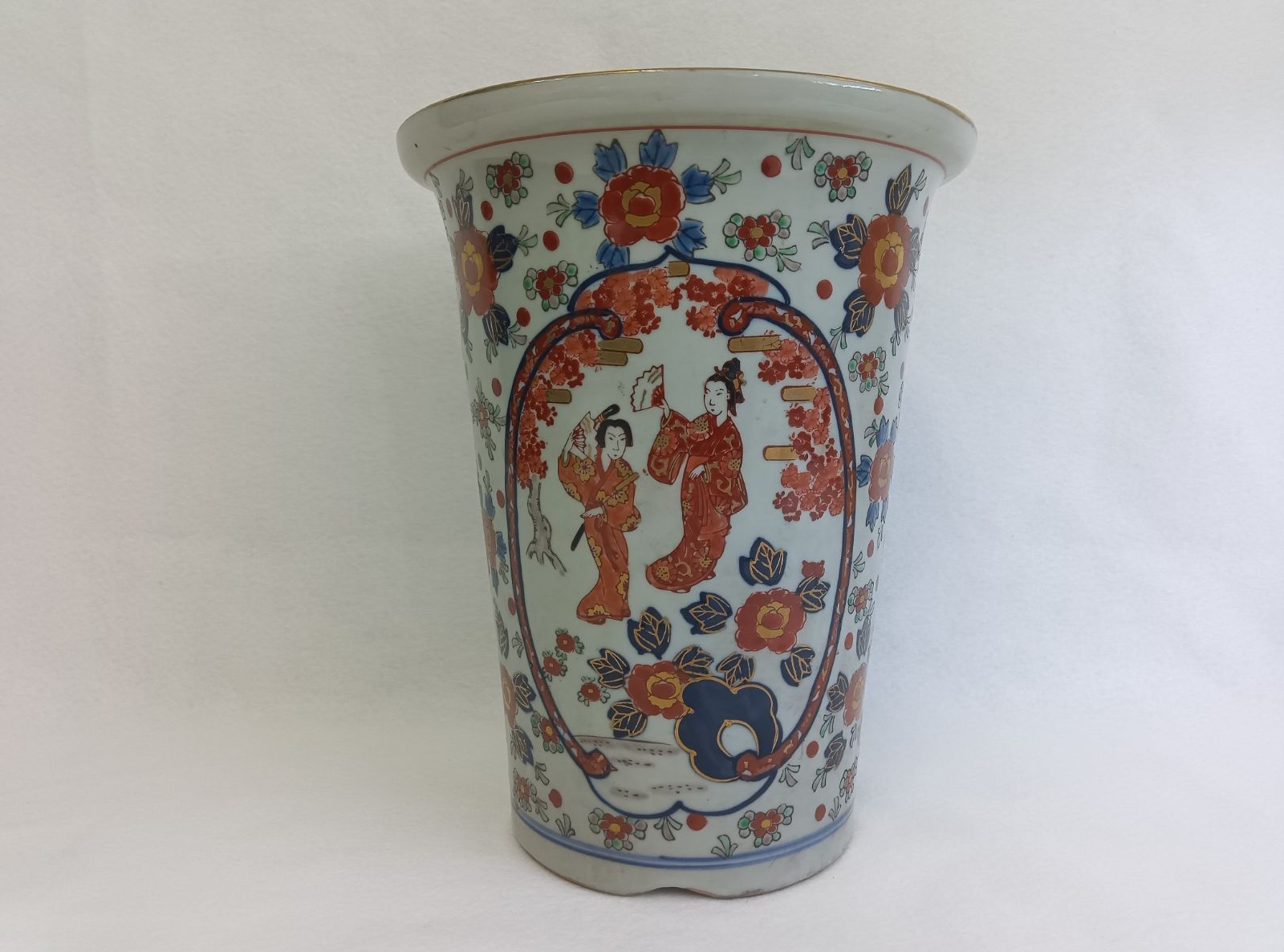 中古】M▽古伊万里 鉢 植木鉢 色絵 盆栽鉢 蘭鉢 錦手 色絵 (K00259