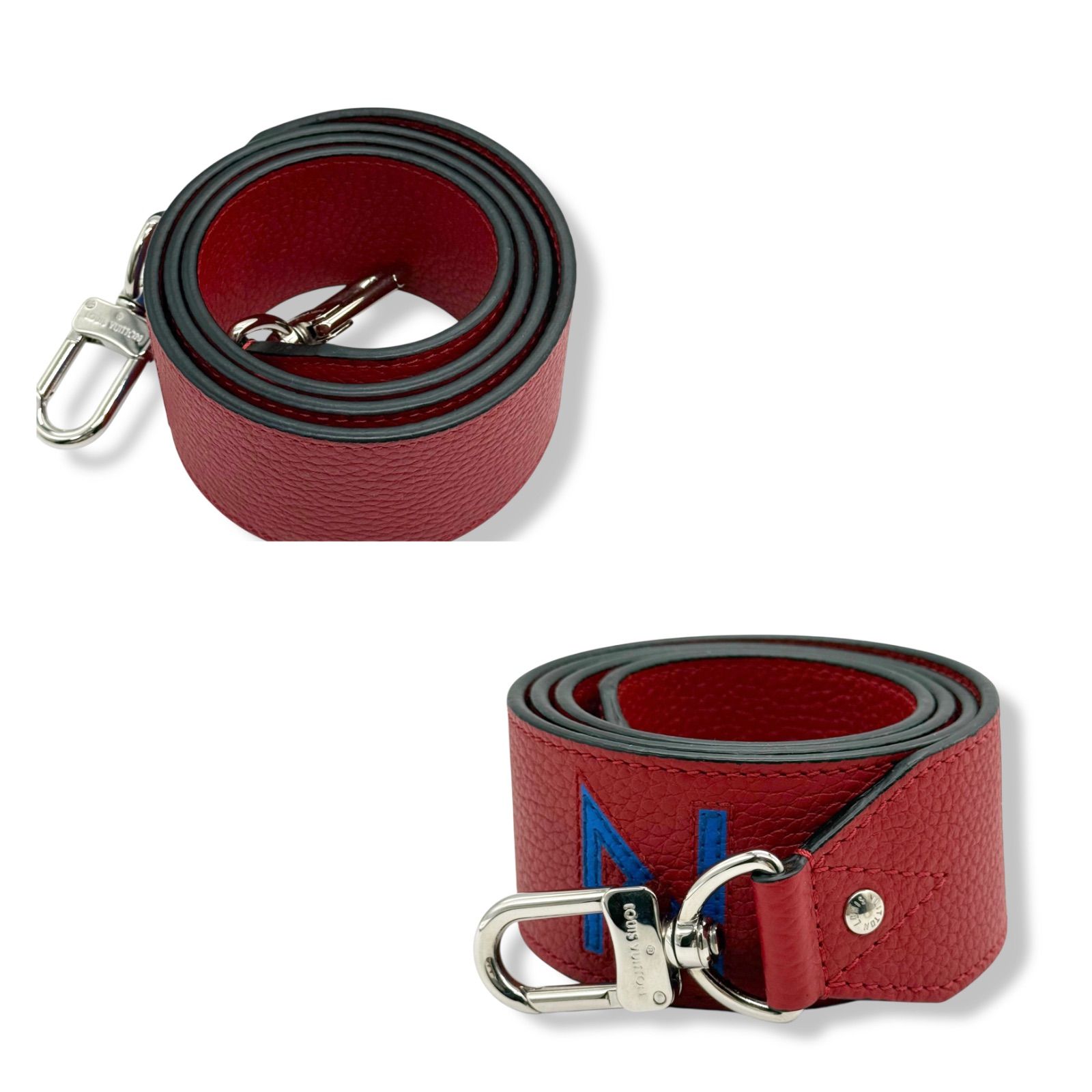 新品同様 ルイヴィトン ショルダーストラップ ロゴ レッド ブルー 斜め