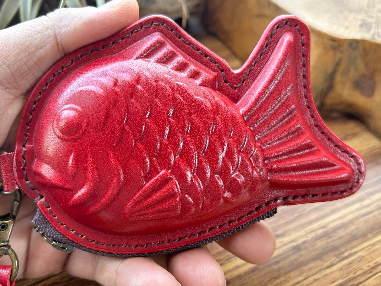 手作り本革】たい焼き型ミニポーチ〈選べる3個セット〉｜遊び心ある