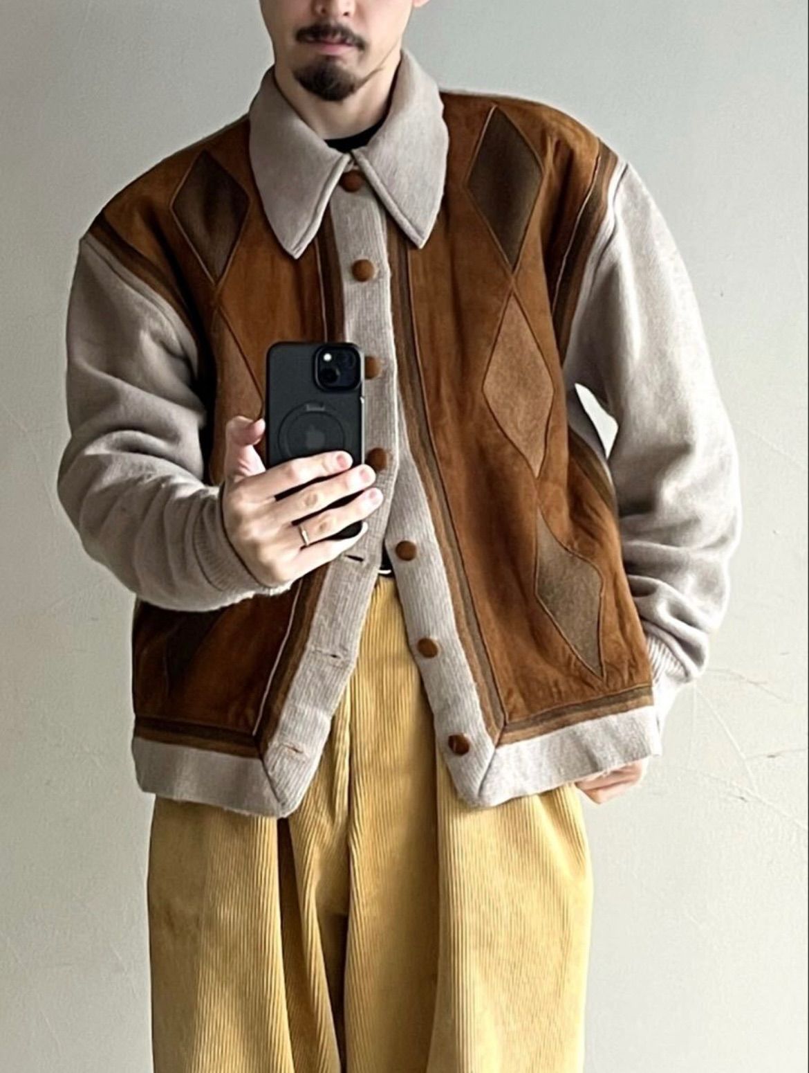 レザー×ニット】70s USA vintage ニット ジャケット / L アクリル