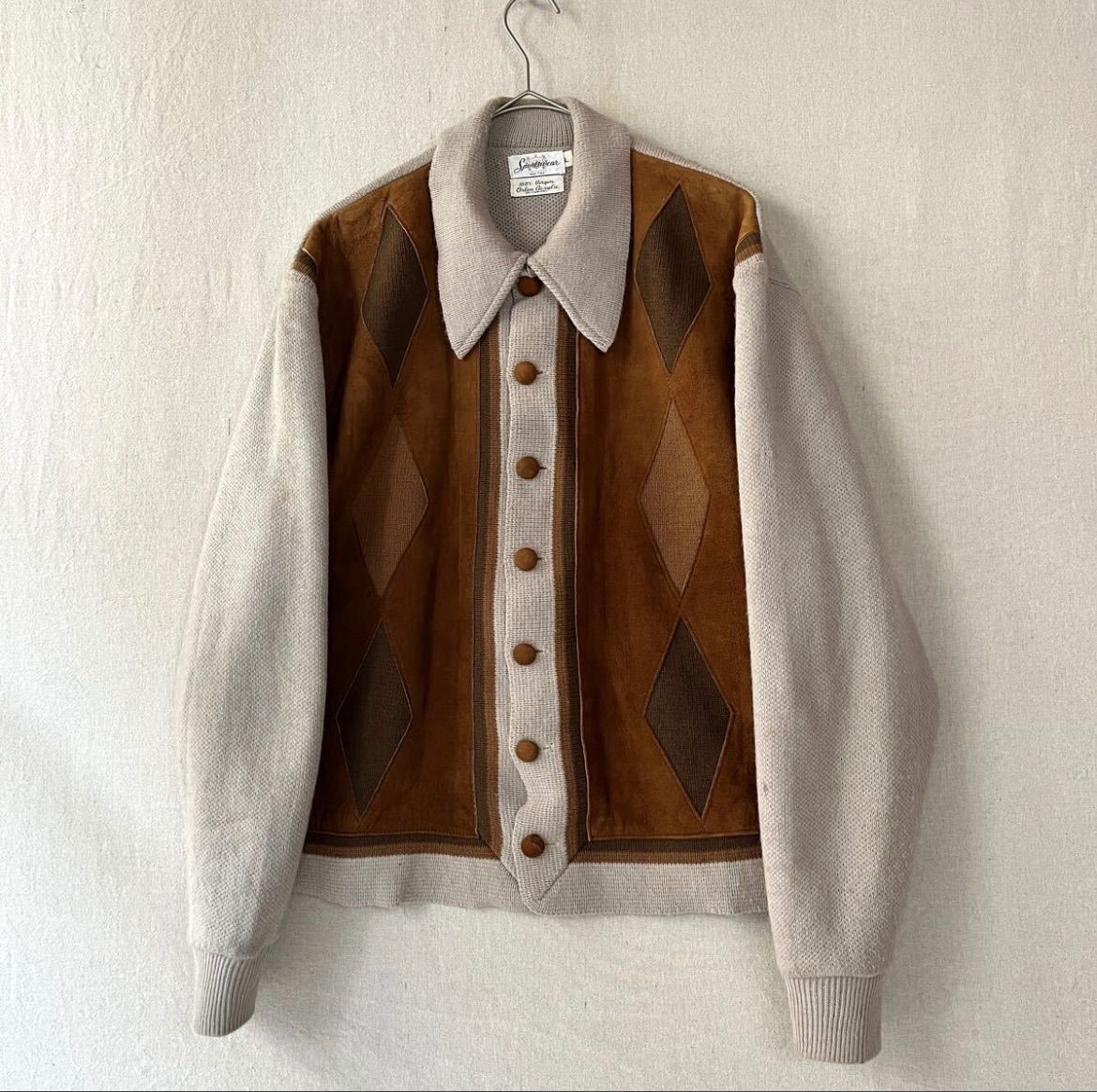 レザー×ニット】70s USA vintage ニット ジャケット / L アクリル