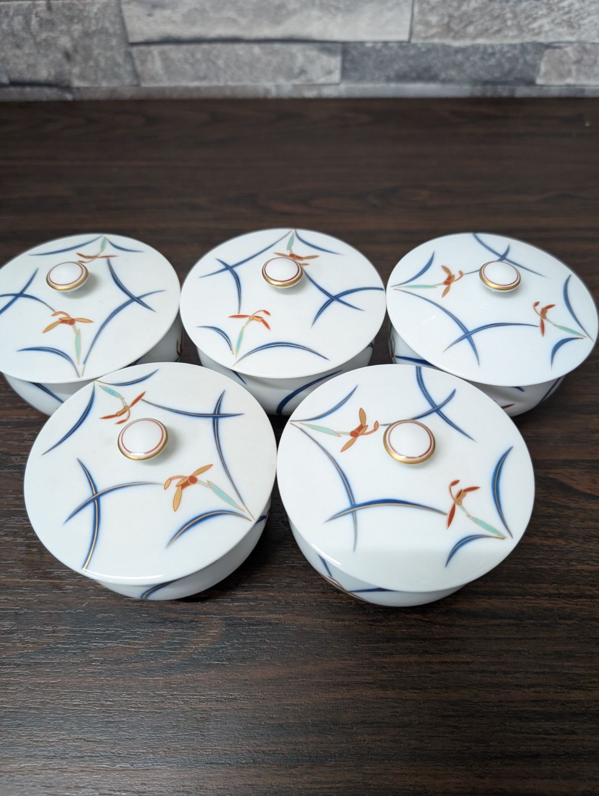 2222 香蘭社 湯呑蓋付 4客 未使用 香蘭社湯呑み蓋付き5客