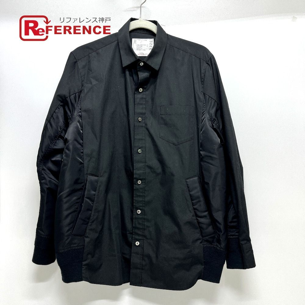 sacai 長袖シャツ　黒 Sacai サカイ 長袖シャツ COTTON OXFORD NYLON TWILL SHIRT 24-03326M