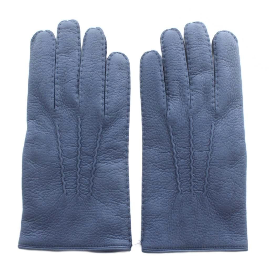 コーチ COACH 手袋 グローブ 5本指 鹿革 レザー 裏地カシミヤ M 紺