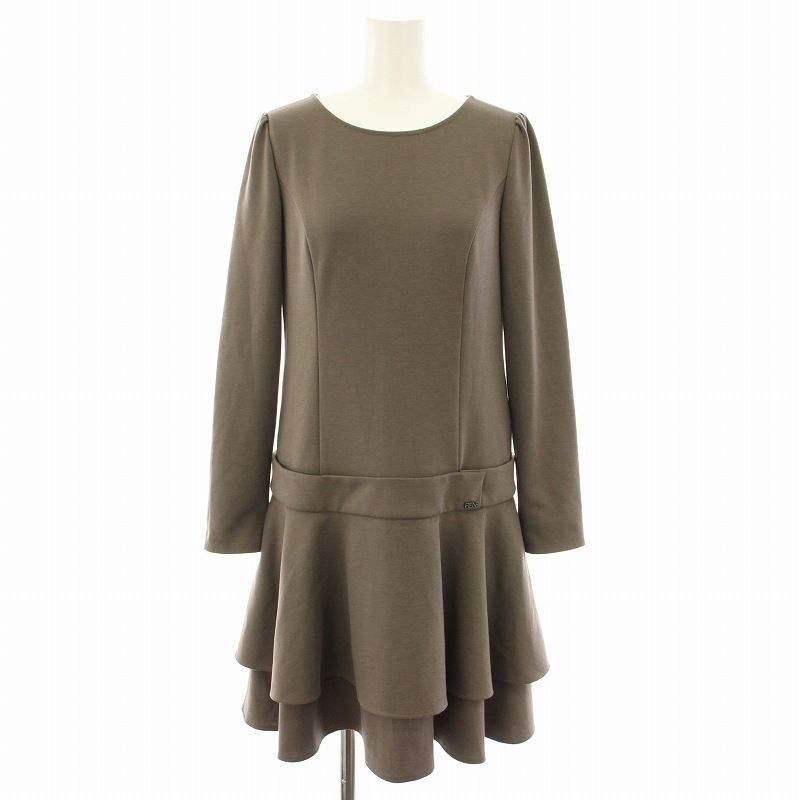 Rene ルネ　ティアードフレアワンピース size36 ルネ Rene ワンピース ひざ丈 長袖 ティアード フレア 34 茶 ブラウン