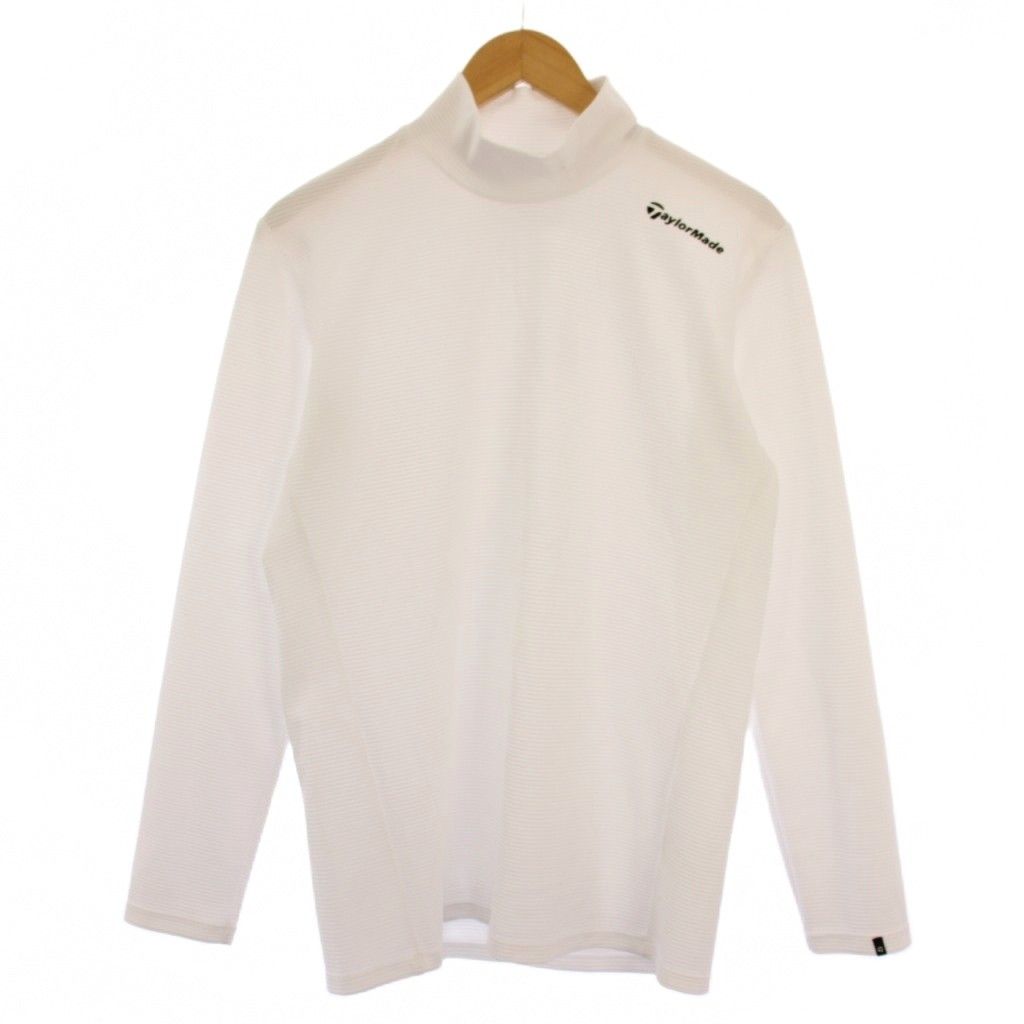 TaylorMadeホワイト ハイネック シャツ ブランドロゴ付き テーラーメイドゴルフ TaylorMade Golf カットソー 長袖 ハイネック