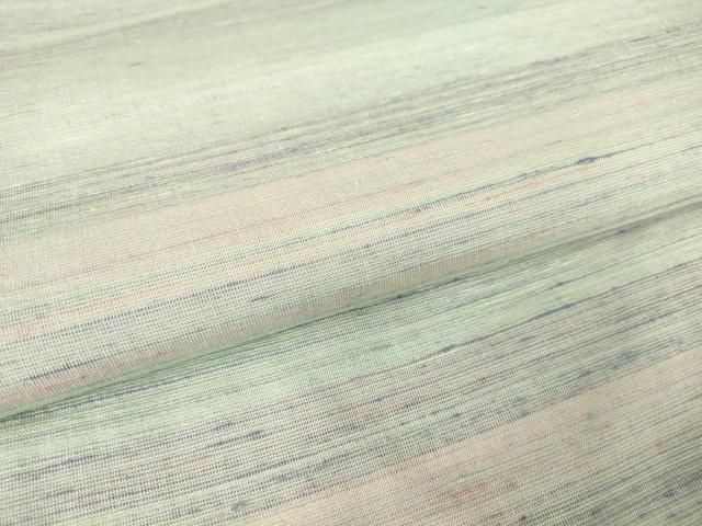 紅花紬　米沢　縞 米沢紅花紬 反物 ピンクに赤と紫の縞 柄八掛地付き