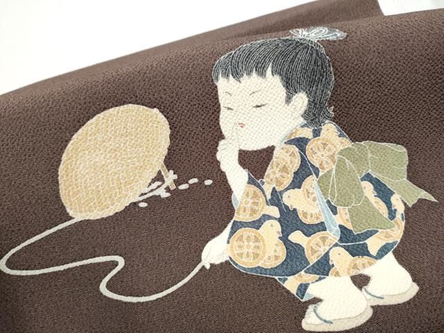 平和屋着物●十日町友禅作家　関口遼一　色留袖　童子遊び　暈し染め　金彩　正絹　逸品　CABC2105ut 平和屋着物○十日町友禅作家 関口遼一 訪問着 童子遊び 暈し染め 正絹