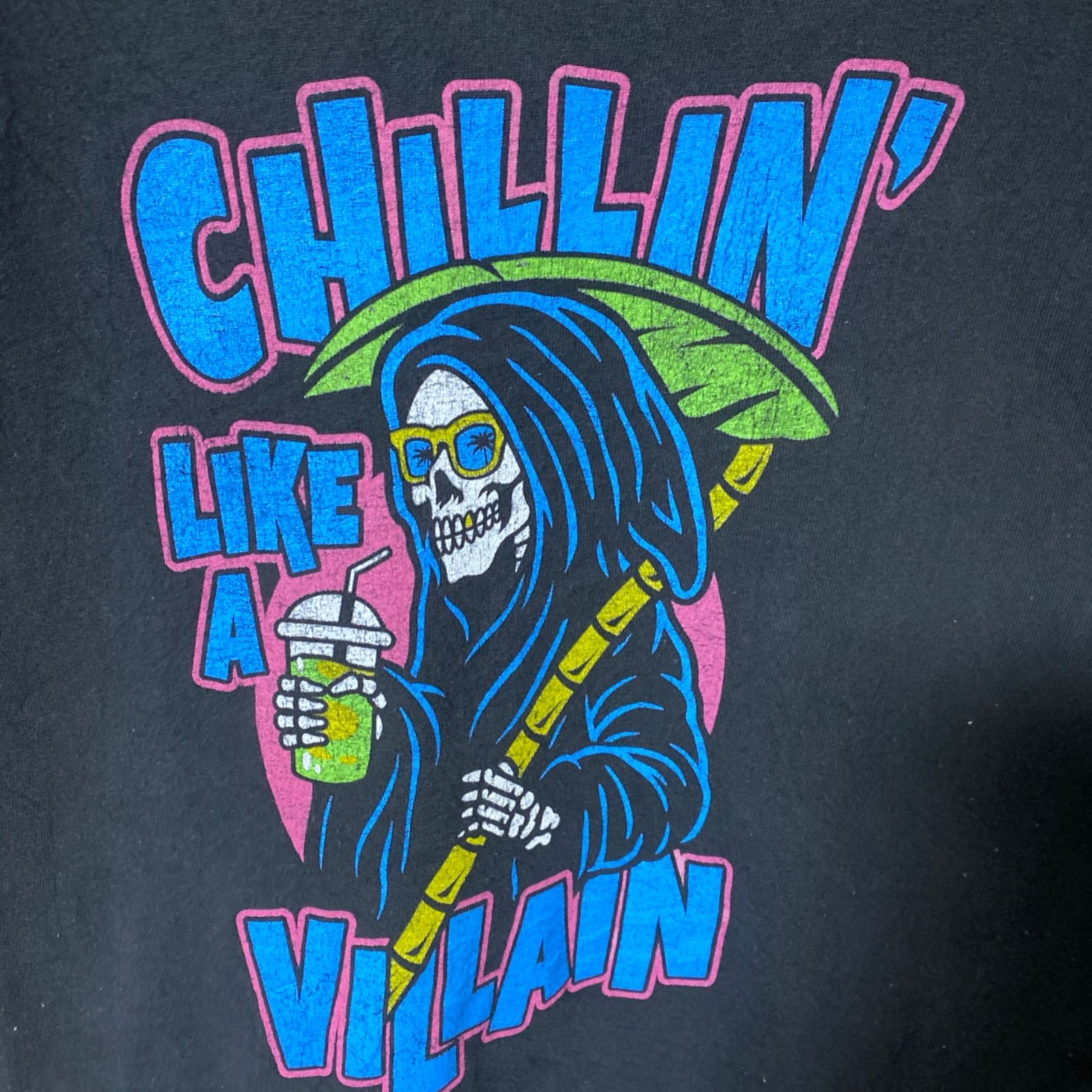 S スカル ドクロ 死神 ビッグプリント ブラック 黒 Tシャツ レディース