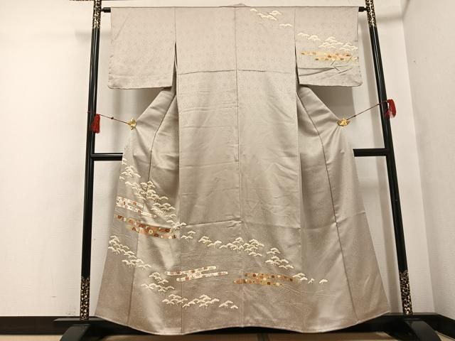 平和屋着物○訪問着 友禅 駒刺繍 エ霞草花文 金彩 正絹 逸品